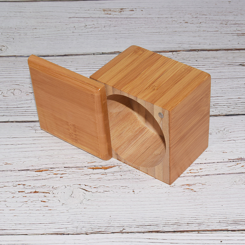 Bamboo square shape salt spice container seasoning jar holder