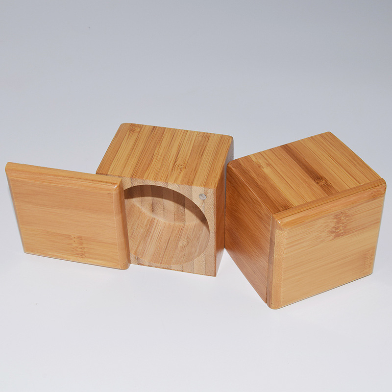 Bamboo square shape salt spice container seasoning jar holder