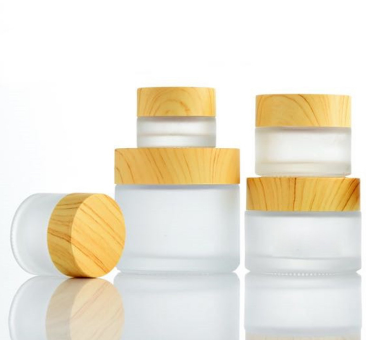 Bamboo wood cover frosted glass cream bottle cosmetic sub-bottling cream jar 5g 15g 30g 50g 100g