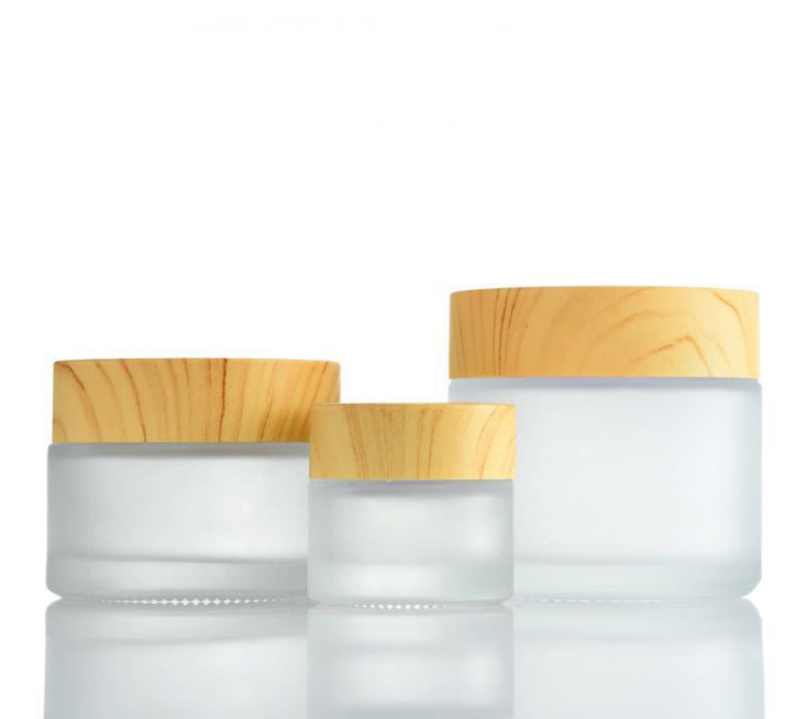 Bamboo wood cover frosted glass cream bottle cosmetic sub-bottling cream jar 5g 15g 30g 50g 100g