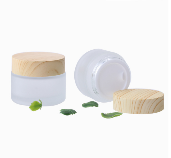 Bamboo wood cover frosted glass cream bottle cosmetic sub-bottling cream jar 5g 15g 30g 50g 100g