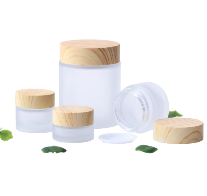 Bamboo wood cover frosted glass cream bottle cosmetic sub-bottling cream jar 5g 15g 30g 50g 100g