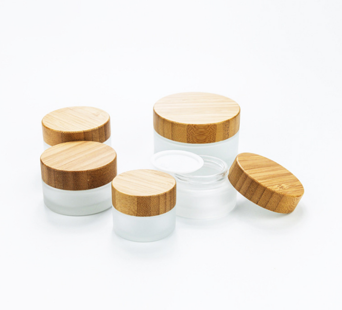Bamboo wood cover frosted glass cream bottle cosmetic sub-bottling cream jar 5g 15g 30g 50g 100g