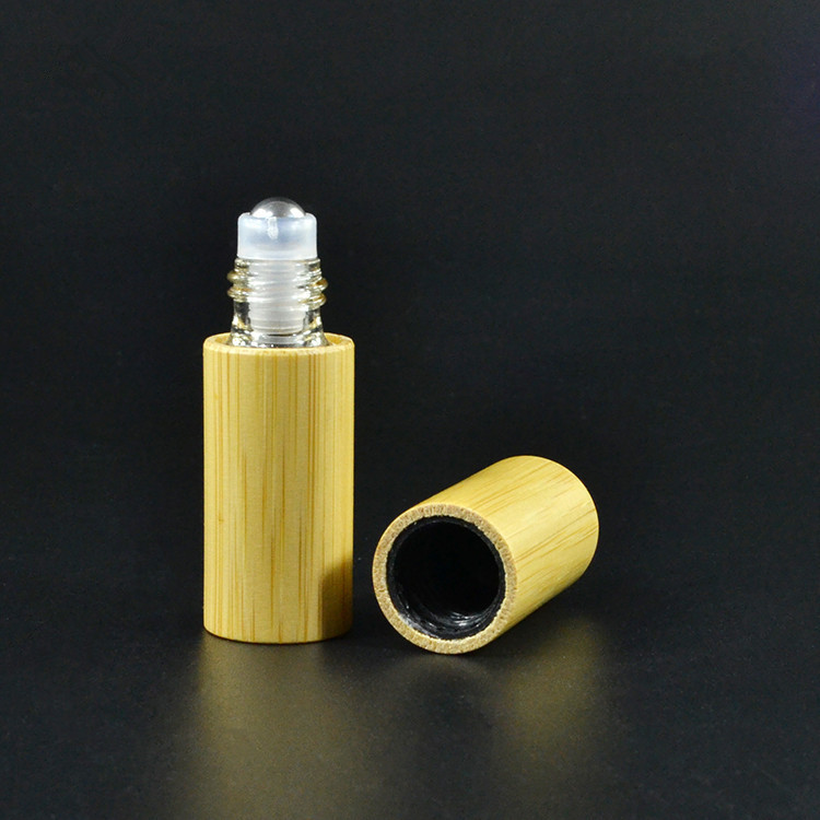 Bamboo wooden Amber glass inner Perfume Roll on Bottle W/ Metal Glass Roller Ball 10ml