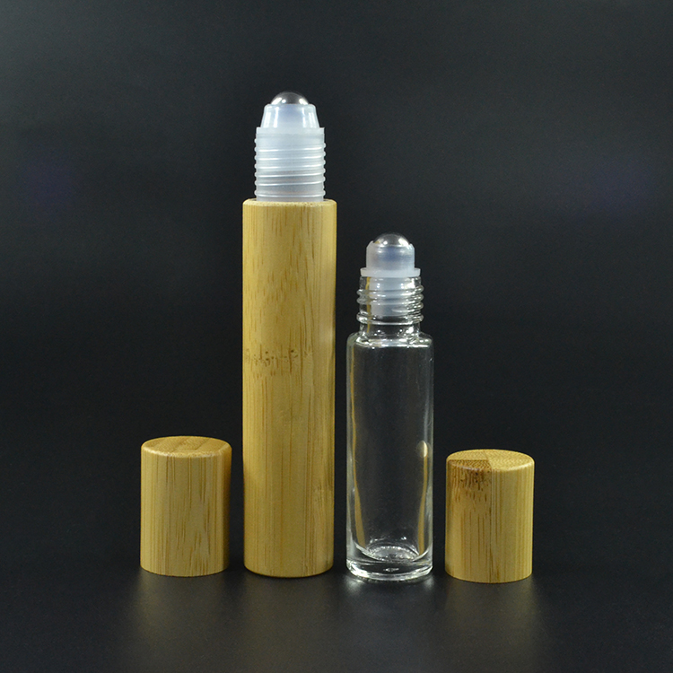 Bamboo wooden Amber glass inner Perfume Roll on Bottle W/ Metal Glass Roller Ball 10ml
