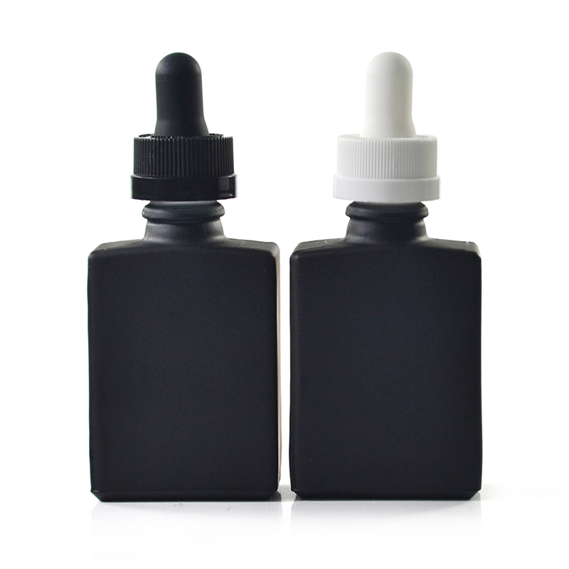 Beard oil essential oil 15ml 30ml 50ml 100ml clear matte black square rectangle glass dropper bottle