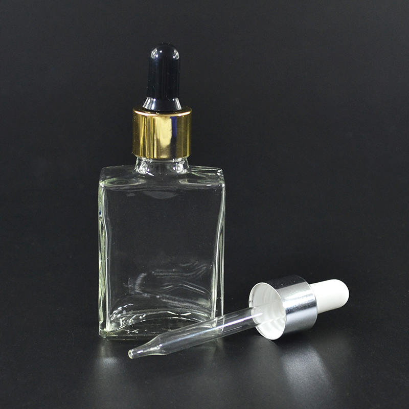 Beard oil essential oil 15ml 30ml 50ml 100ml clear matte black square rectangle glass dropper bottle