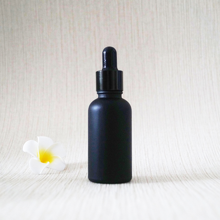 Beard oil packaging 30ml frosted cosmetic black lid Childproof cosmetic glass matte black dropper bottle with glass pipette
