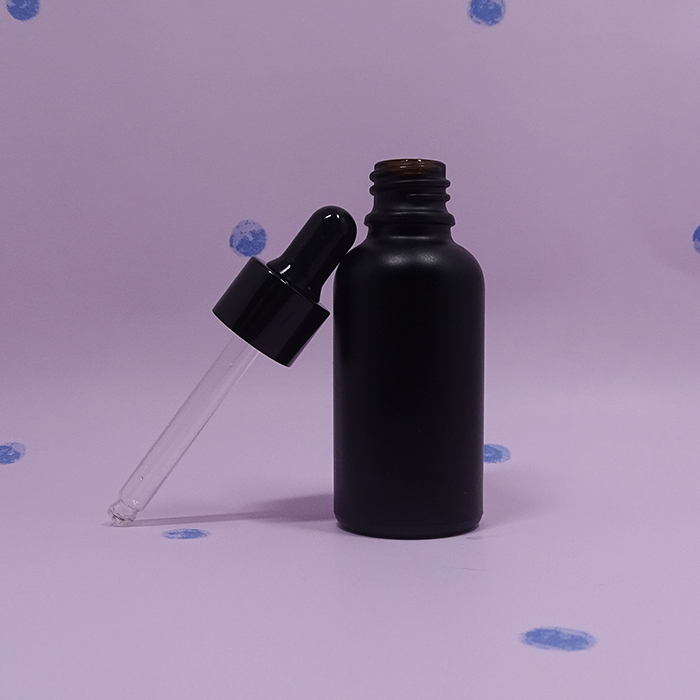 Beard oil packaging 30ml frosted cosmetic black lid Childproof cosmetic glass matte black dropper bottle with glass pipette