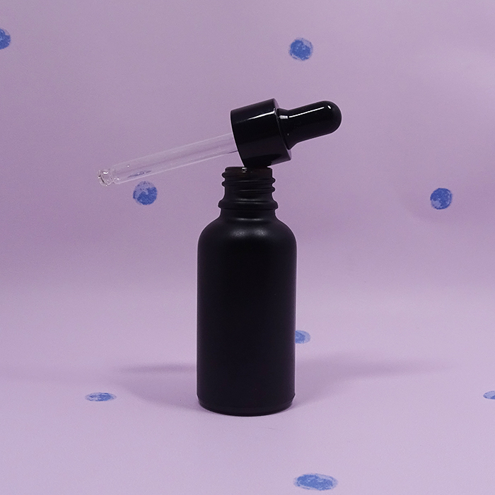Beard oil packaging 30ml frosted cosmetic black lid Childproof cosmetic glass matte black dropper bottle with glass pipette