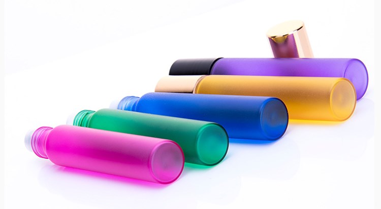 Beautiful 10ml small transparent glass round tube roller ball bottle with rose gold lid and stainless steel beads