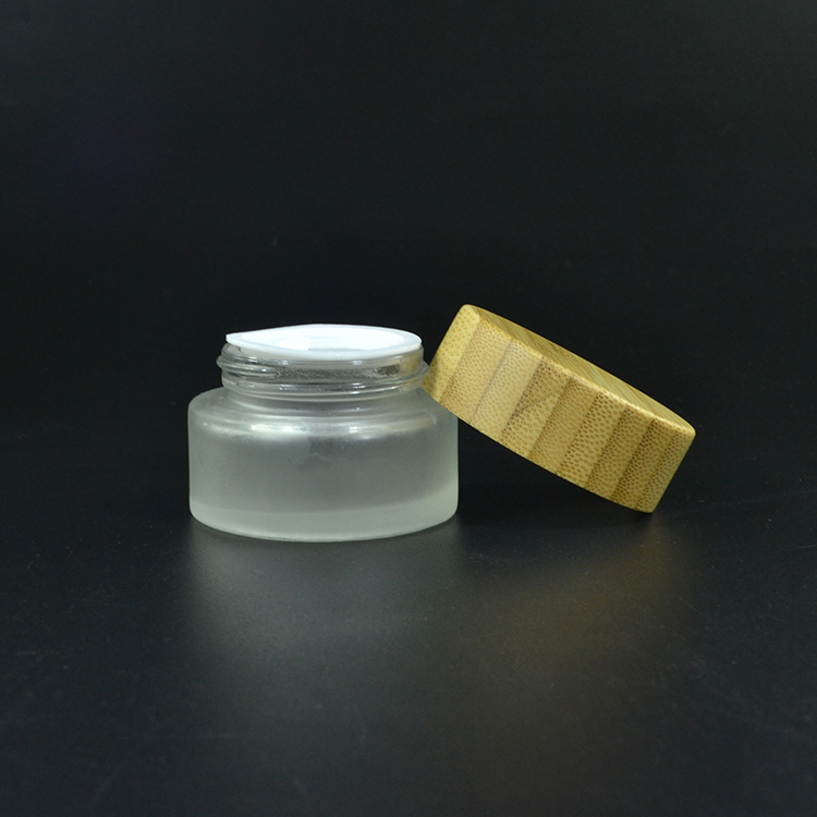 Beautiful 30g bamboo frosted glass cosmetic cream jar with bamboo lids wholesales