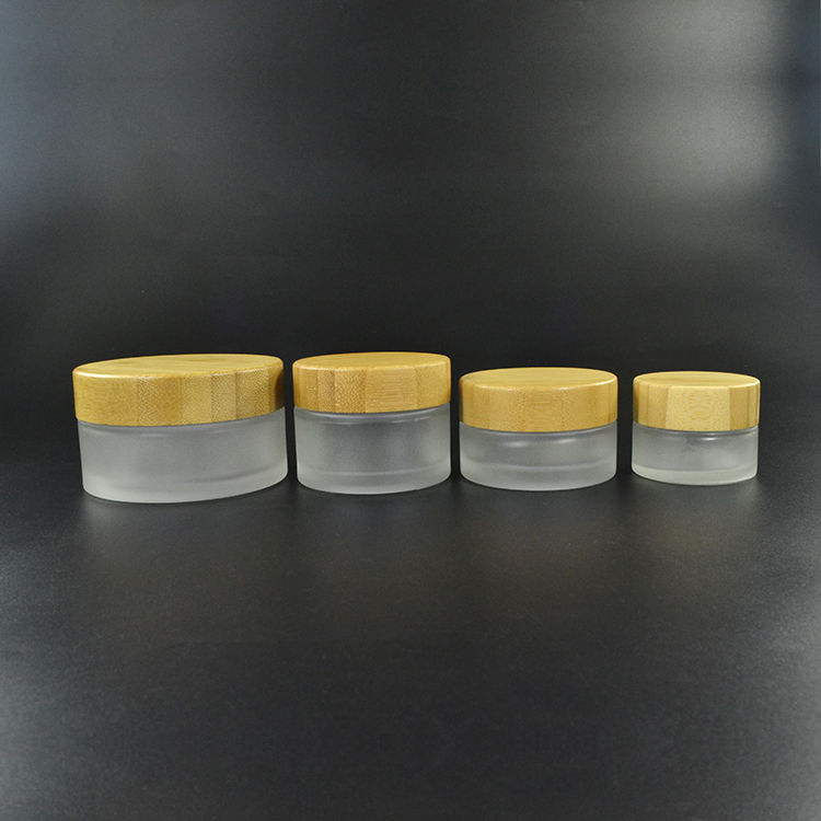 Beautiful 30g bamboo frosted glass cosmetic cream jar with bamboo lids wholesales
