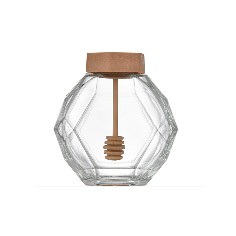 Beautiful 500g oval hexagonal honey sjam ealed storage glass twist off pot jar with gold sealing metal lid