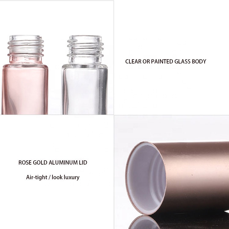 Beautiful Cosmetic Essential Oil Perfume Container Rose Gold 10ml Glass Roll On Bottle With Aluminium Lid