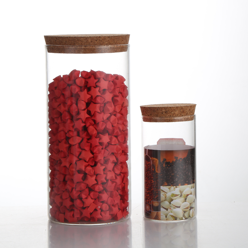 Beautiful Glass Cookie Jar Round Coffee Bean Storage Container Bamboo Lid