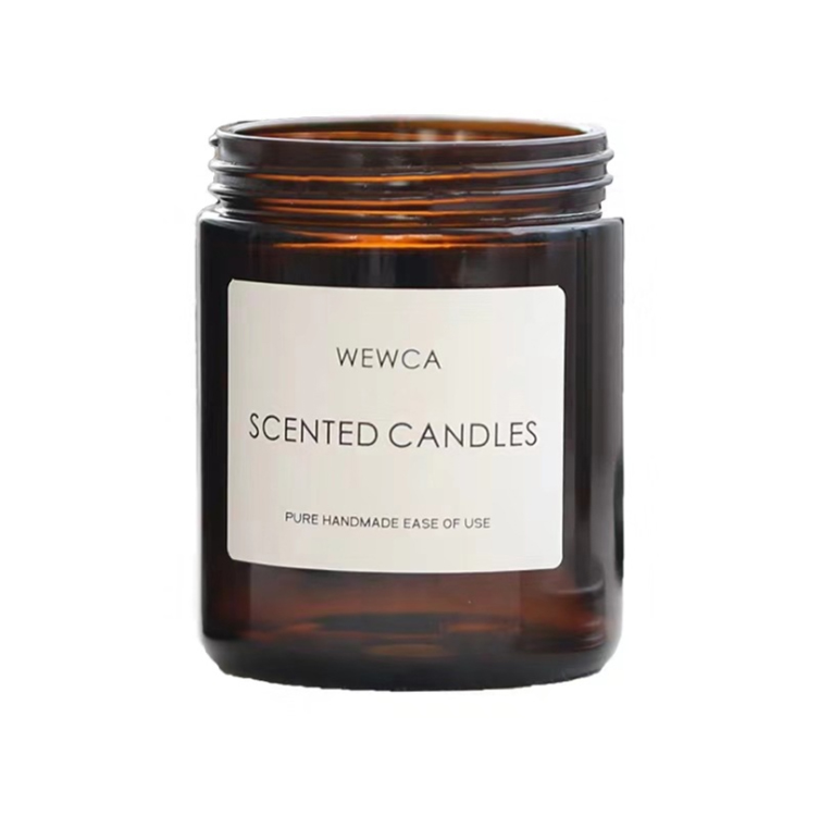 Beautiful design 100ml 200ml Wide mouth round frosted amber glass candle jar with lid