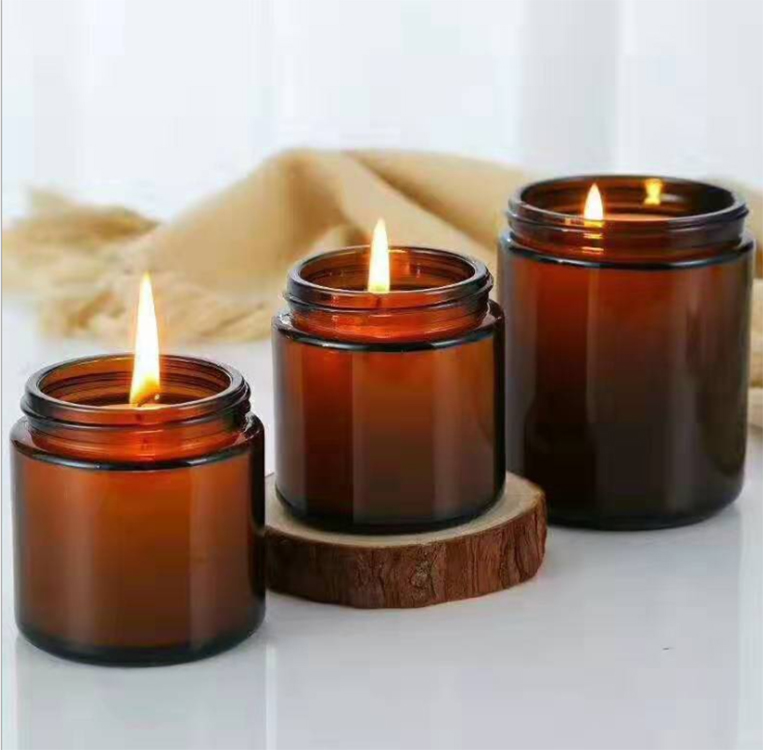 Beautiful design in bulk amber luxury glass jar scented candle for sale