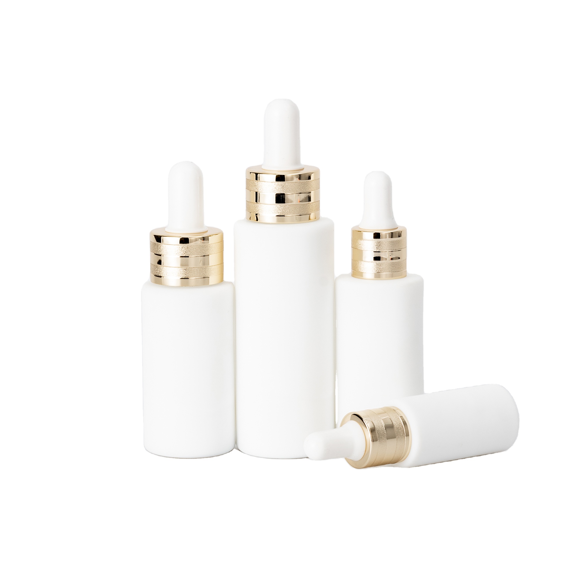 Beautiful luxury matte white glass dropper bottle with gold dropper new popular in the world