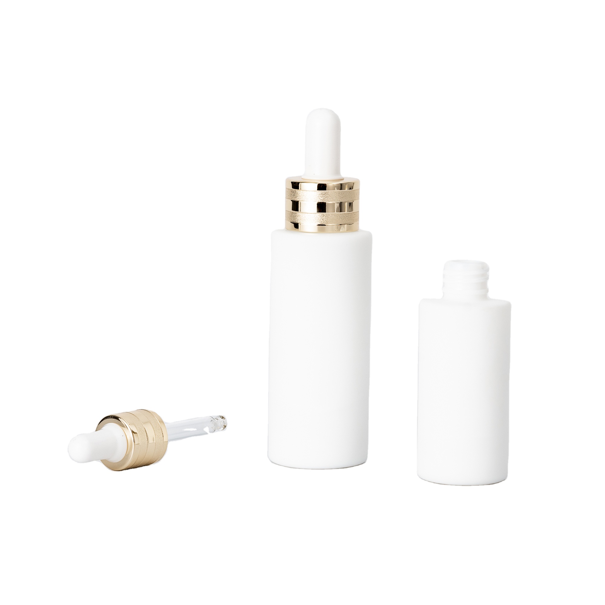 Beautiful luxury matte white glass dropper bottle with gold dropper new popular in the world