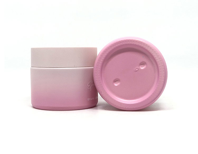 Beautiful luxury opal white frosted purple 50ml 50g glass cream jar with white colored PP scrw lid