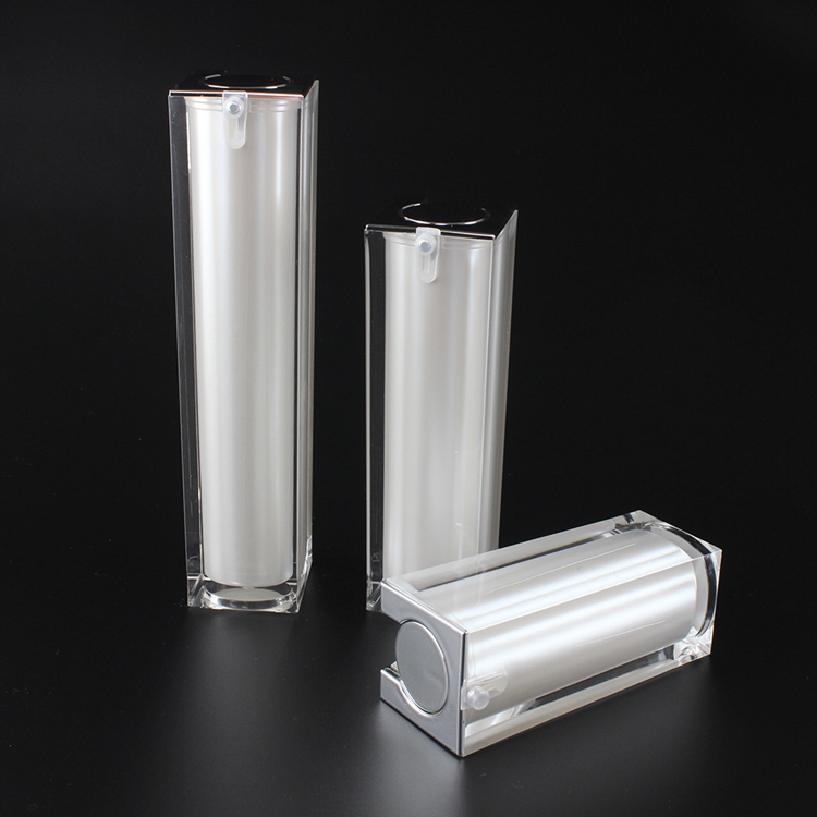 Beautiful pearl white 50ml airless pump bottle, square empty airless bottle with pump for cosmetic, ailress lotion pump bottle