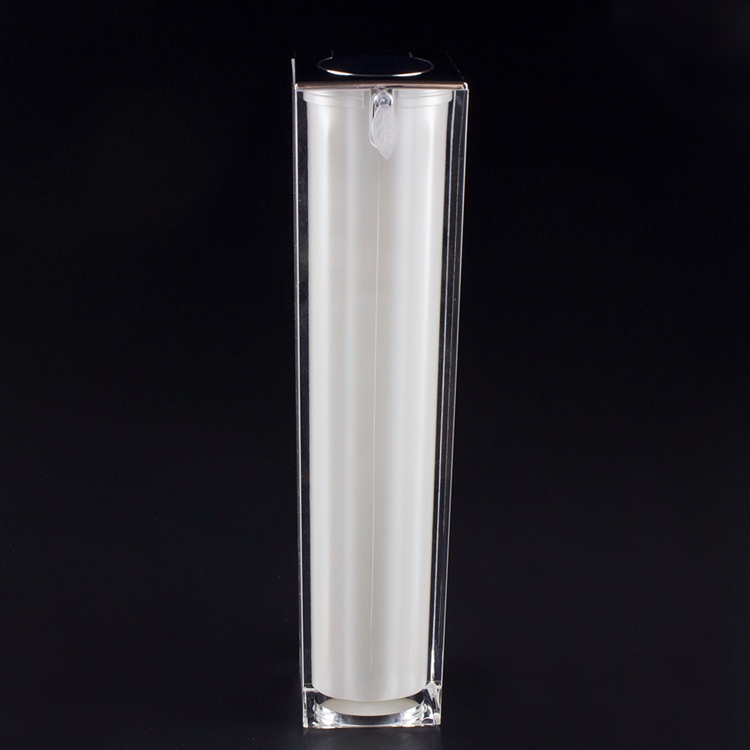 Beautiful pearl white 50ml airless pump bottle, square empty airless bottle with pump for cosmetic, ailress lotion pump bottle