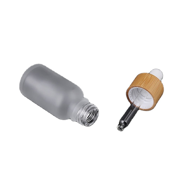 Beautiful refillable 15ml 30ml 50ml frost glass bamboo wooden part dropper airless pump bottle cosmetic packaging