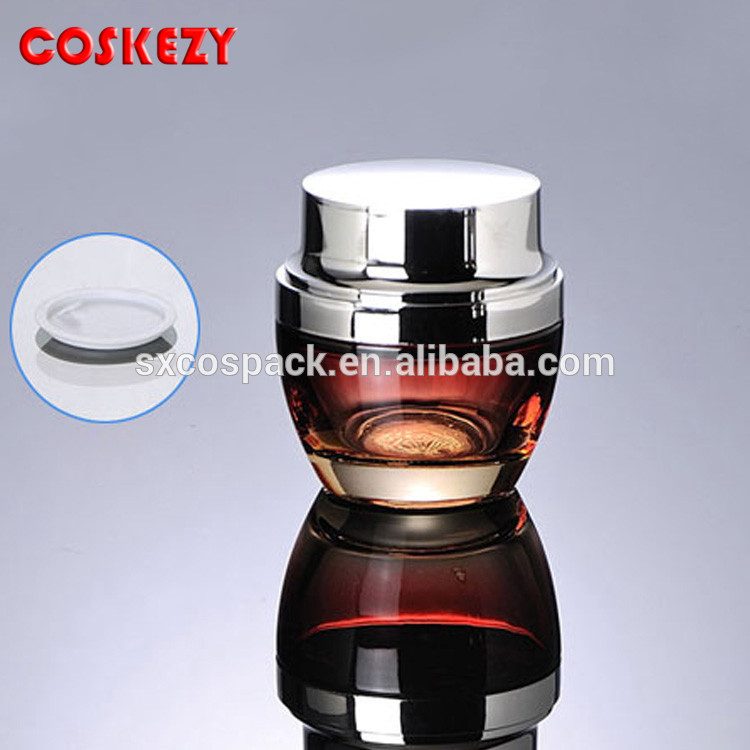 Beauty 50ml empty red glass packaging for cream, glass jars with golden and silver lid