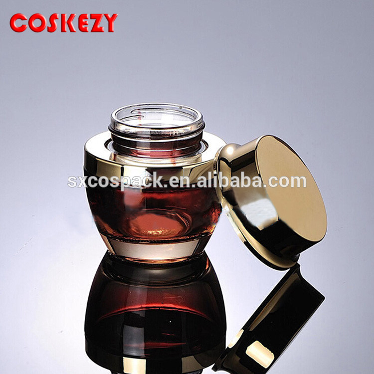 Beauty 50ml empty red glass packaging for cream, glass jars with golden and silver lid