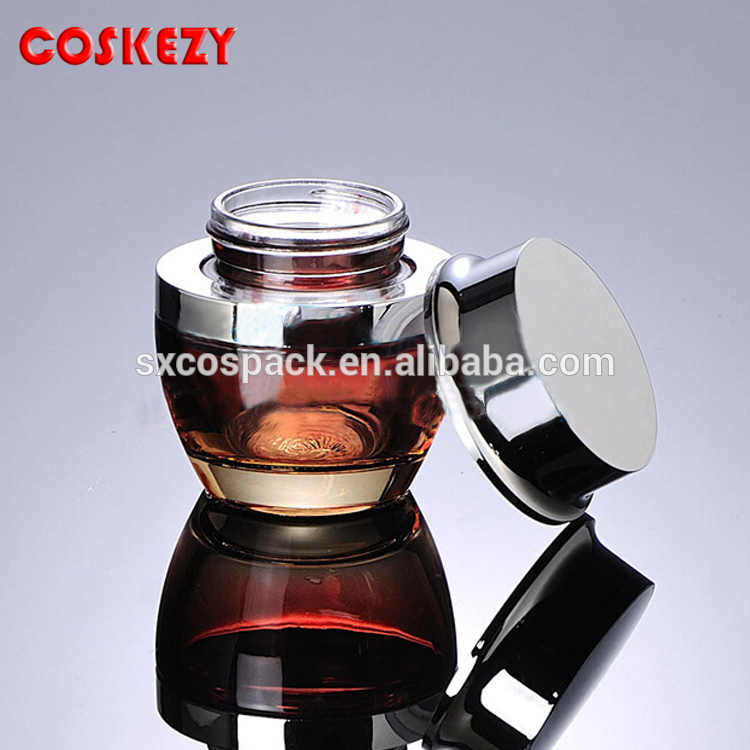 Beauty 50ml empty red glass packaging for cream, glass jars with golden and silver lid