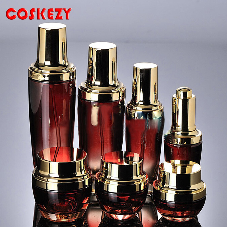 Beauty 50ml empty red glass packaging for cream, glass jars with golden and silver lid