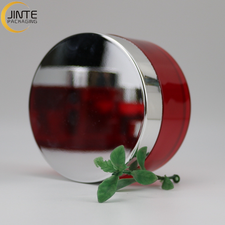 Beauty Cosmetics Containers PETG jar 1oz 2oz 4oz 8oz Red color with shiny silver lids for skin care face cream luxury container
