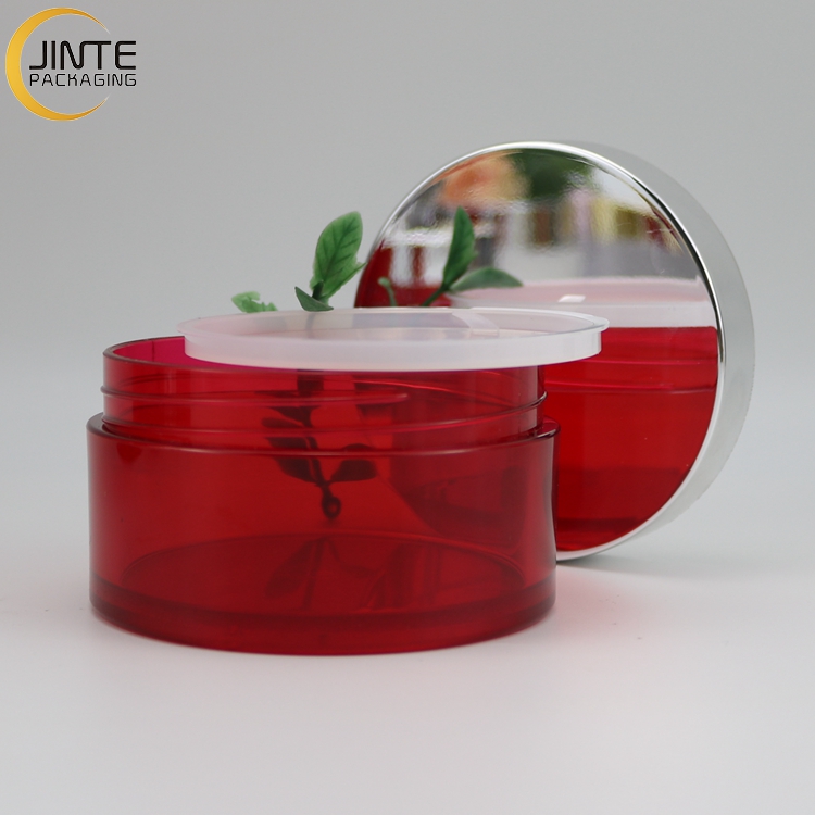 Beauty Cosmetics Containers PETG jar 1oz 2oz 4oz 8oz Red color with shiny silver lids for skin care face cream luxury container