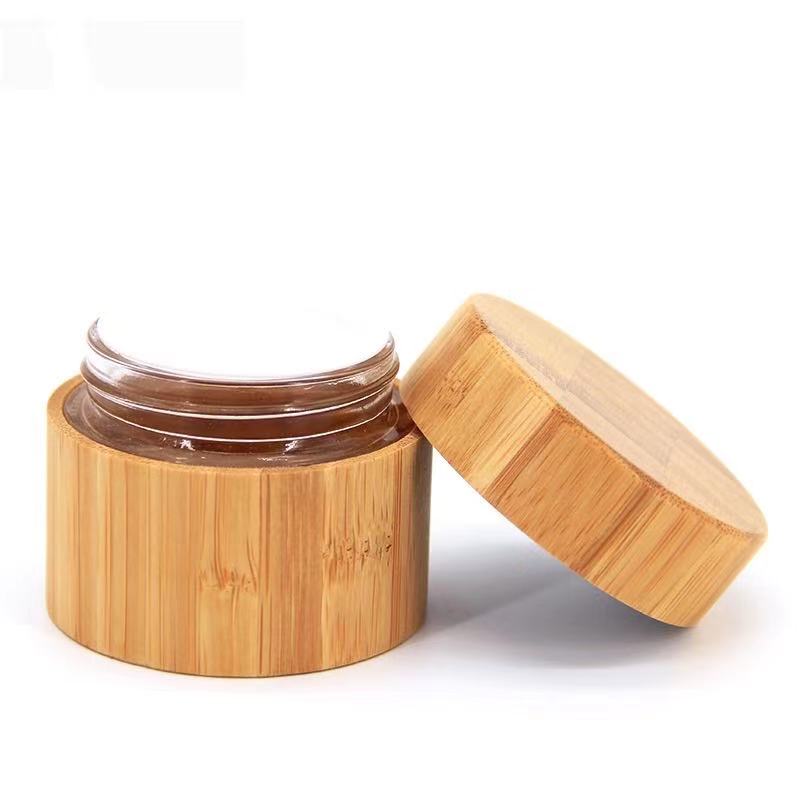 Beauty Cream Container Bamboo Cosmetic Wooden Jar with Glass Inner