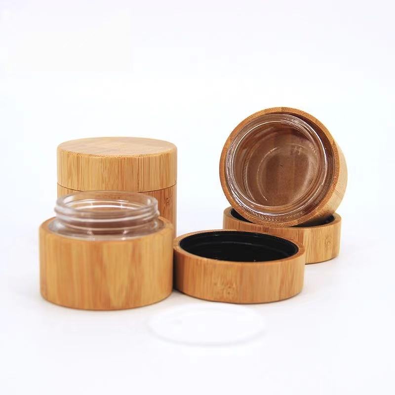 Beauty Cream Container Bamboo Cosmetic Wooden Jar with Glass Inner