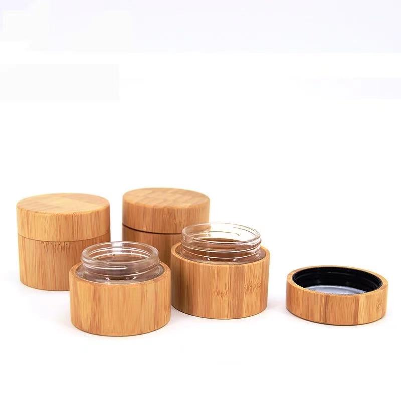 Beauty Cream Container Bamboo Cosmetic Wooden Jar with Glass Inner