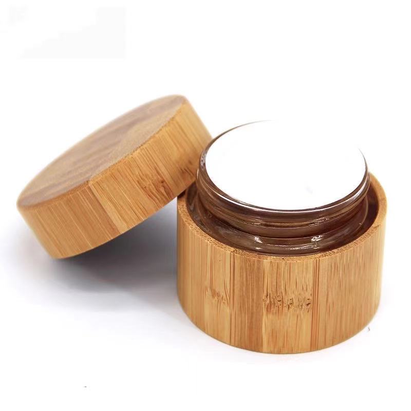 Beauty Cream Container Bamboo Cosmetic Wooden Jar with Glass Inner