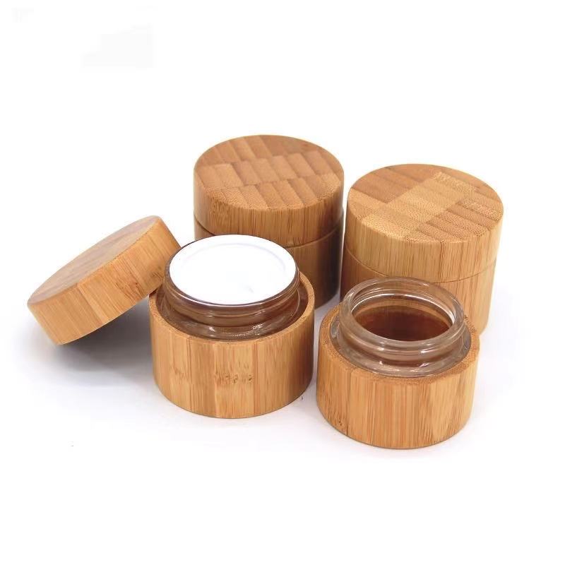 Beauty Cream Container Bamboo Cosmetic Wooden Jar with Glass Inner