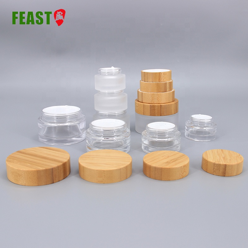 Beauty Glass Jars for Cosmetic Cream with Bamboo Lid 100ml  Round Bamboo Face Cream Jar