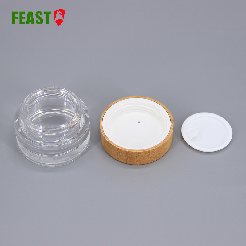 Beauty Glass Jars for Cosmetic Cream with Bamboo Lid 100ml Round Bamboo Face Cream Jar