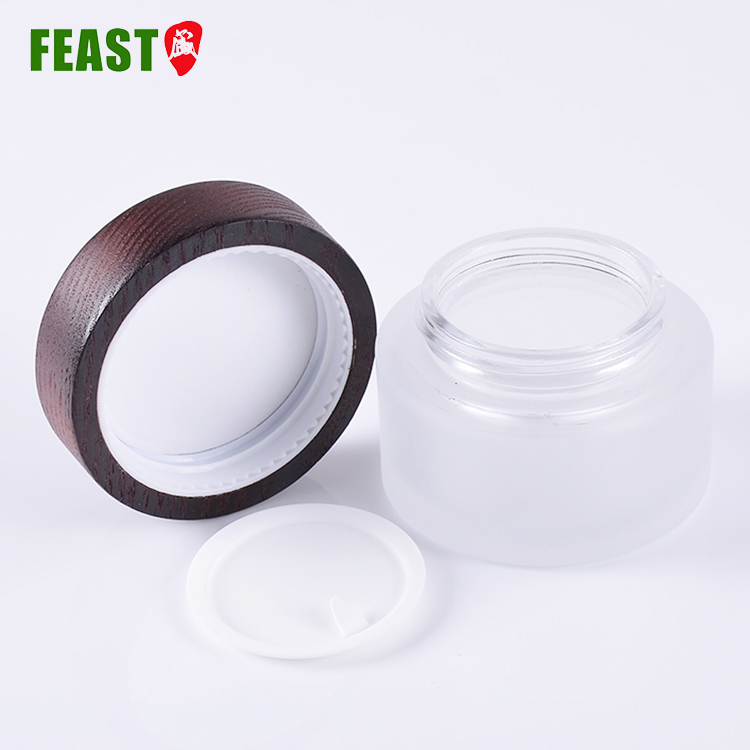 Beauty Glass Jars for Cosmetic Cream with Bamboo Lid 100ml Round Bamboo Face Cream Jar