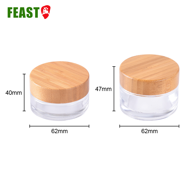 Beauty Glass Jars for Cosmetic Cream with Bamboo Lid 100ml Round Bamboo Face Cream Jar