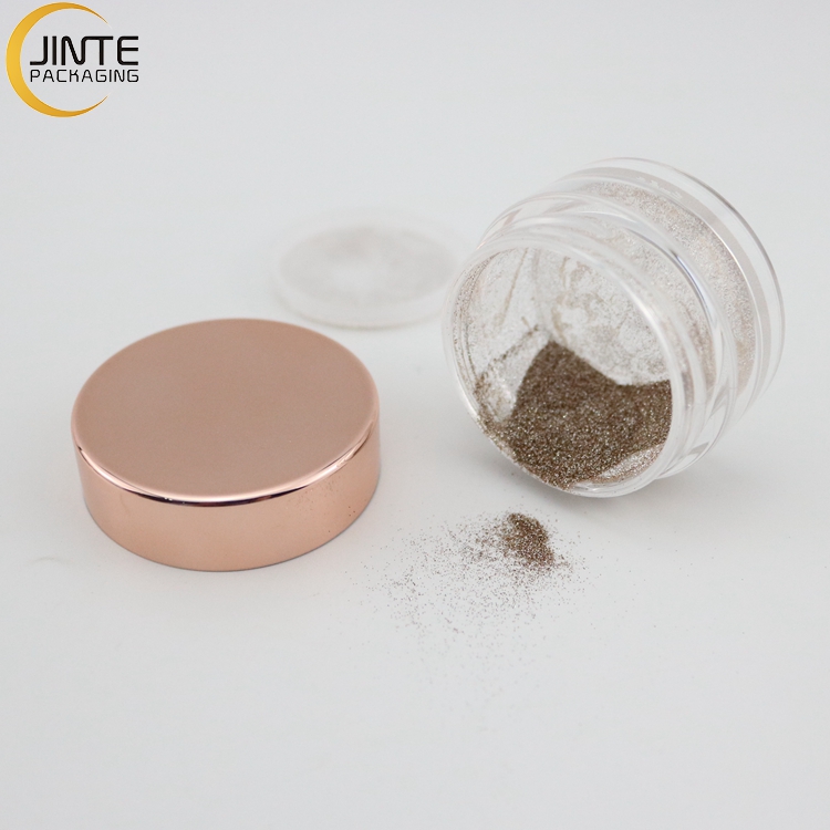 Beauty Shiny Customized 15ml 0.5oz PETG Plastic Luxury Clear jar with shiny rose gold Silver lids for acrylic powder