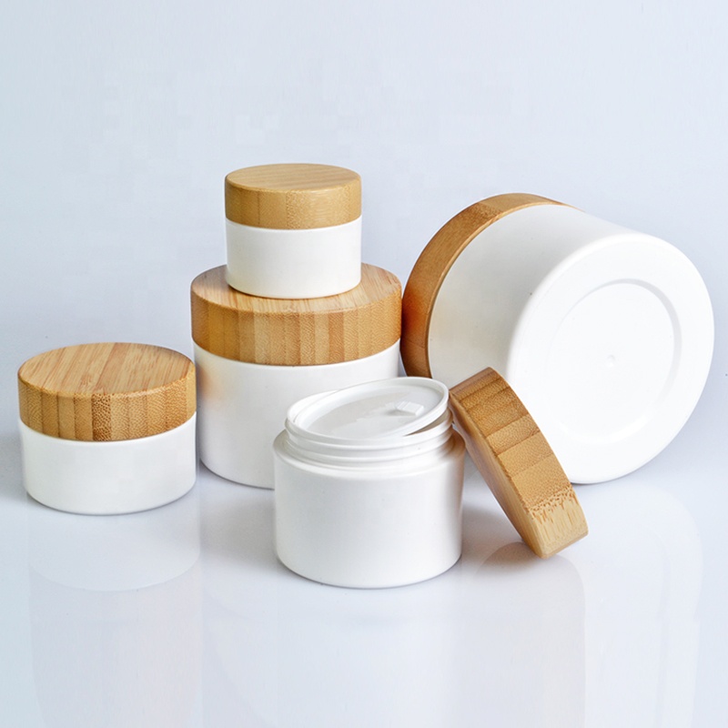 Beauty body scrub 15g 30g 50g 100g 150g 250g white plastic PP cosmetic cream jar with bamboo screw lid