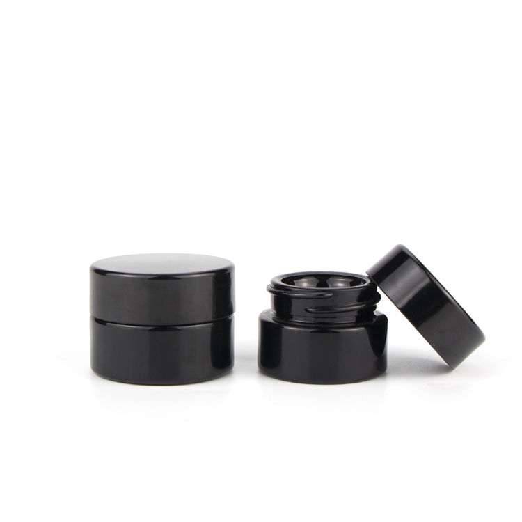 Beauty containers 5 gram 10 gram mini black dark violet lip balm cosmetic eye cream glass jars with plastic screw lids