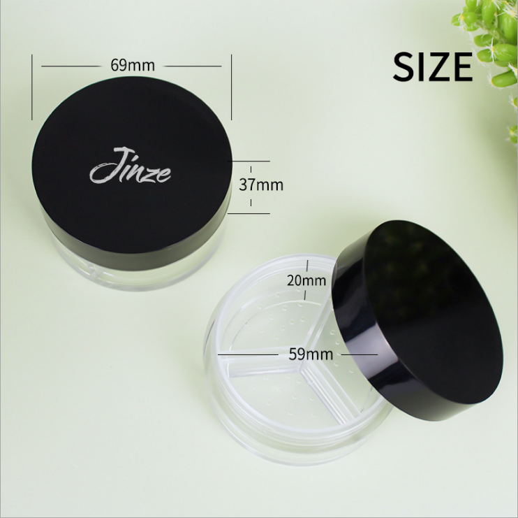 Beauty cosmetics empty packaging ABS plastic box round powder compact with inner plug three dispersion powder compact setting