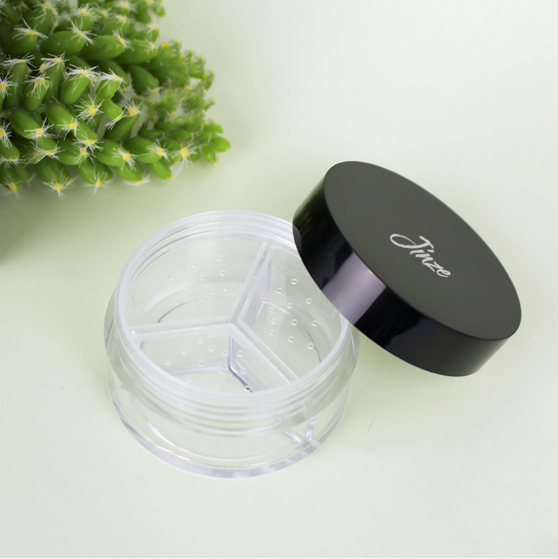 Beauty cosmetics empty packaging ABS plastic box round powder compact with inner plug three dispersion powder compact setting
