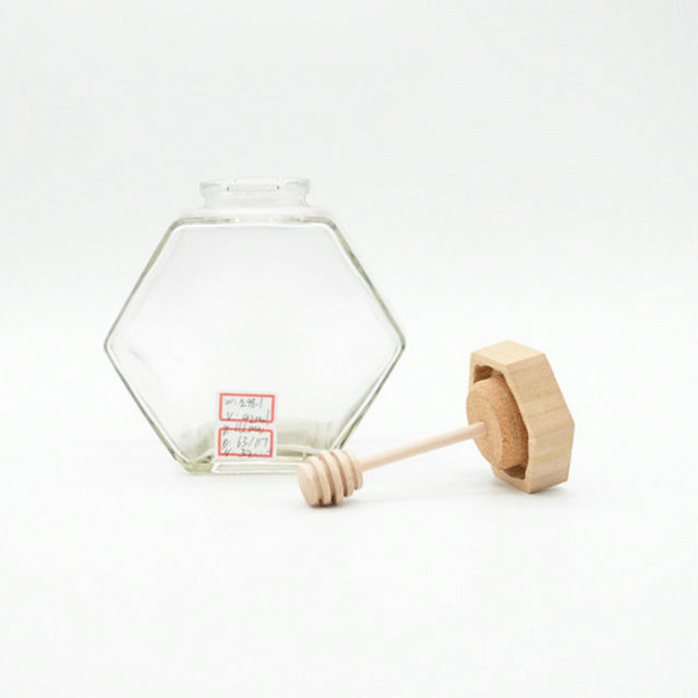 Bee Glass Honey Pot / Jar with Bamboo Dipper 14oz 420ml