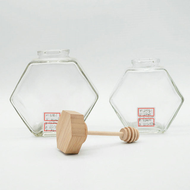Bee Glass Honey Pot / Jar with Bamboo Dipper 14oz 420ml